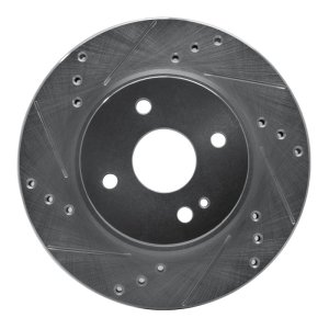 Mazda 2 Brake Rotor (1) - Front Left - R1 Concepts - Drilled & Slotted - Silver - `11-`15